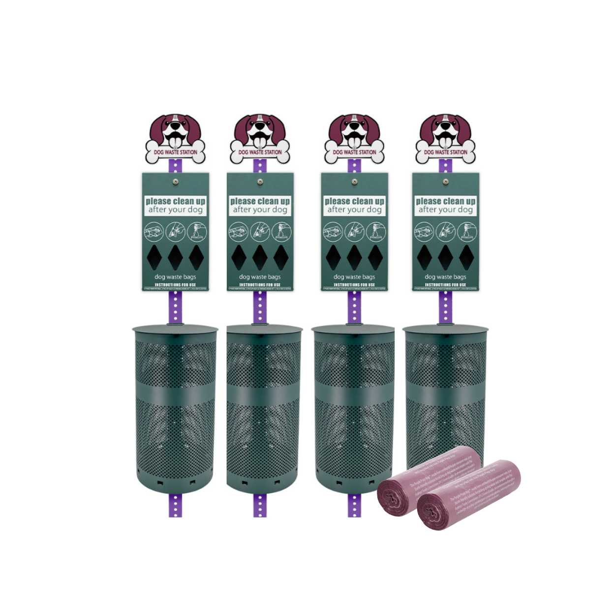 Purple Dog Waste Station Bundle (4 Stations)