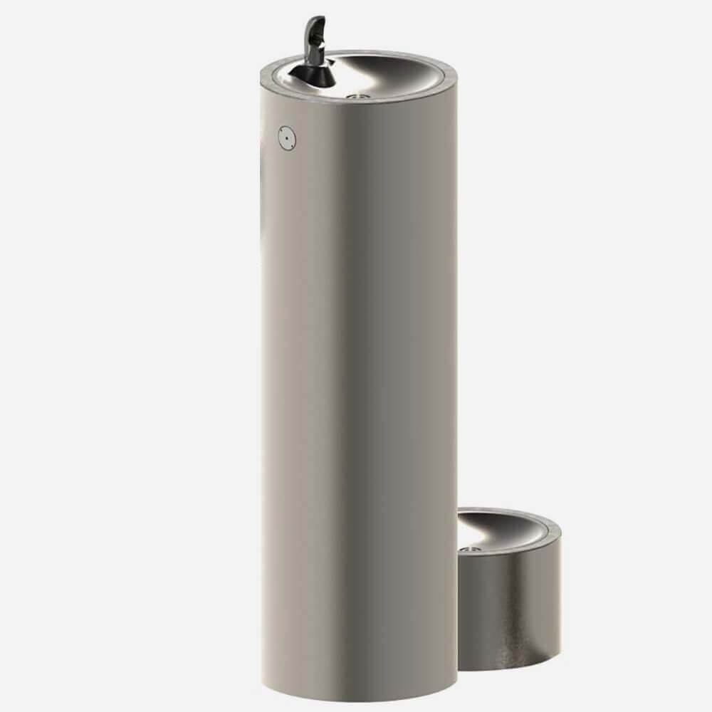 Outdoor Stainless Steel Drinking Fountain with Pet Bowl – Commercial Pedestal Unit