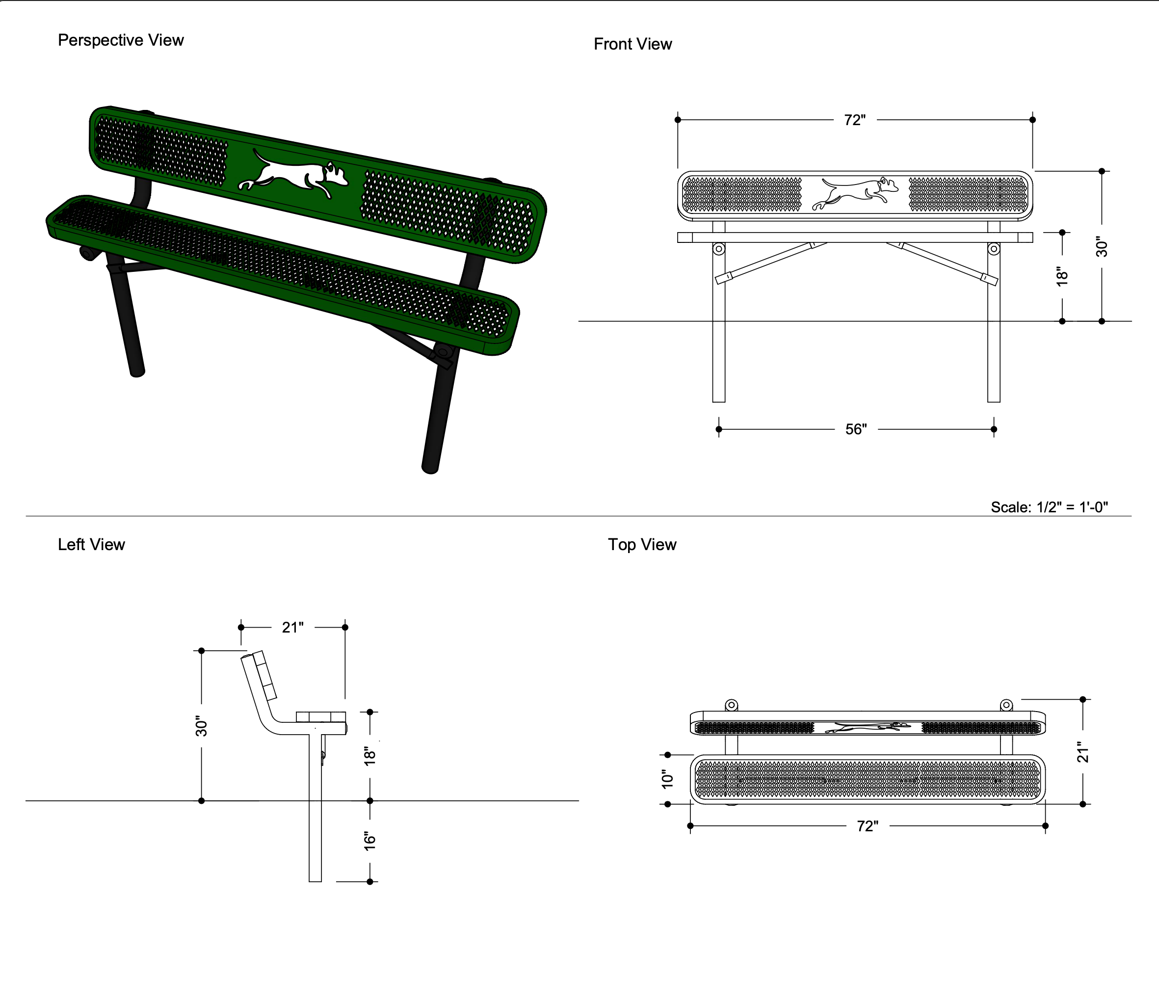 6-ft Dog Park Bench