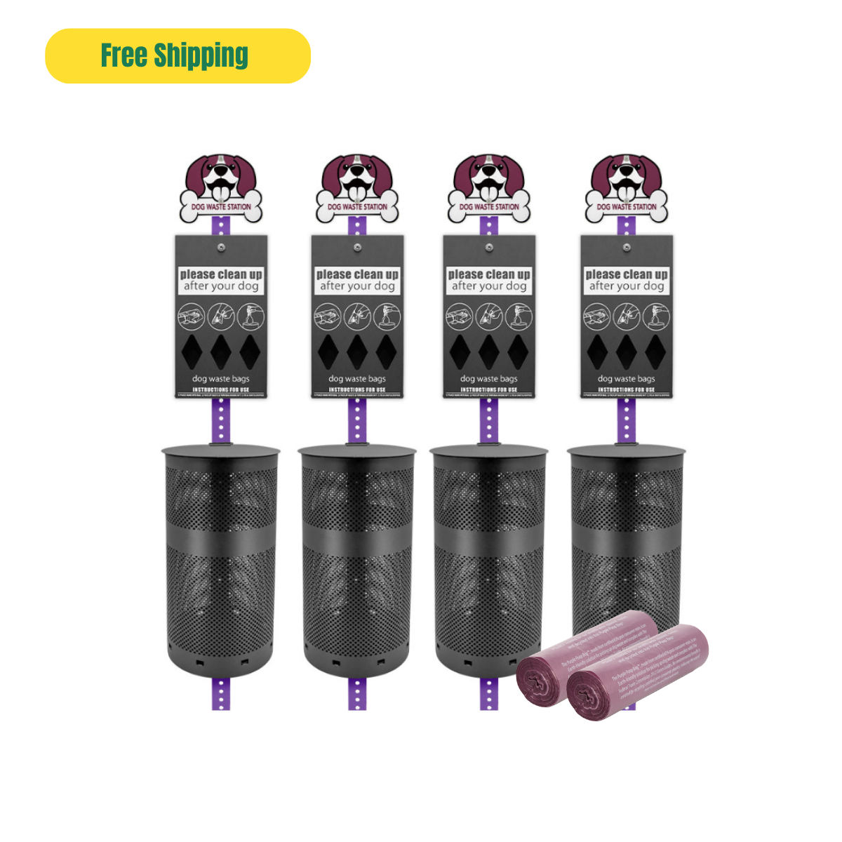 Purple Dog Waste Station Bundle (4 Stations)