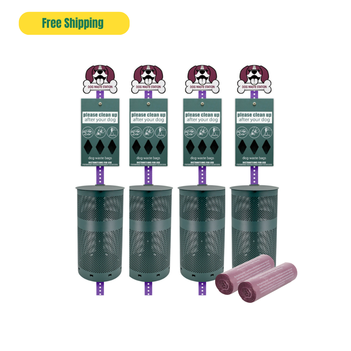 Purple Dog Waste Station Bundle (4 Stations)