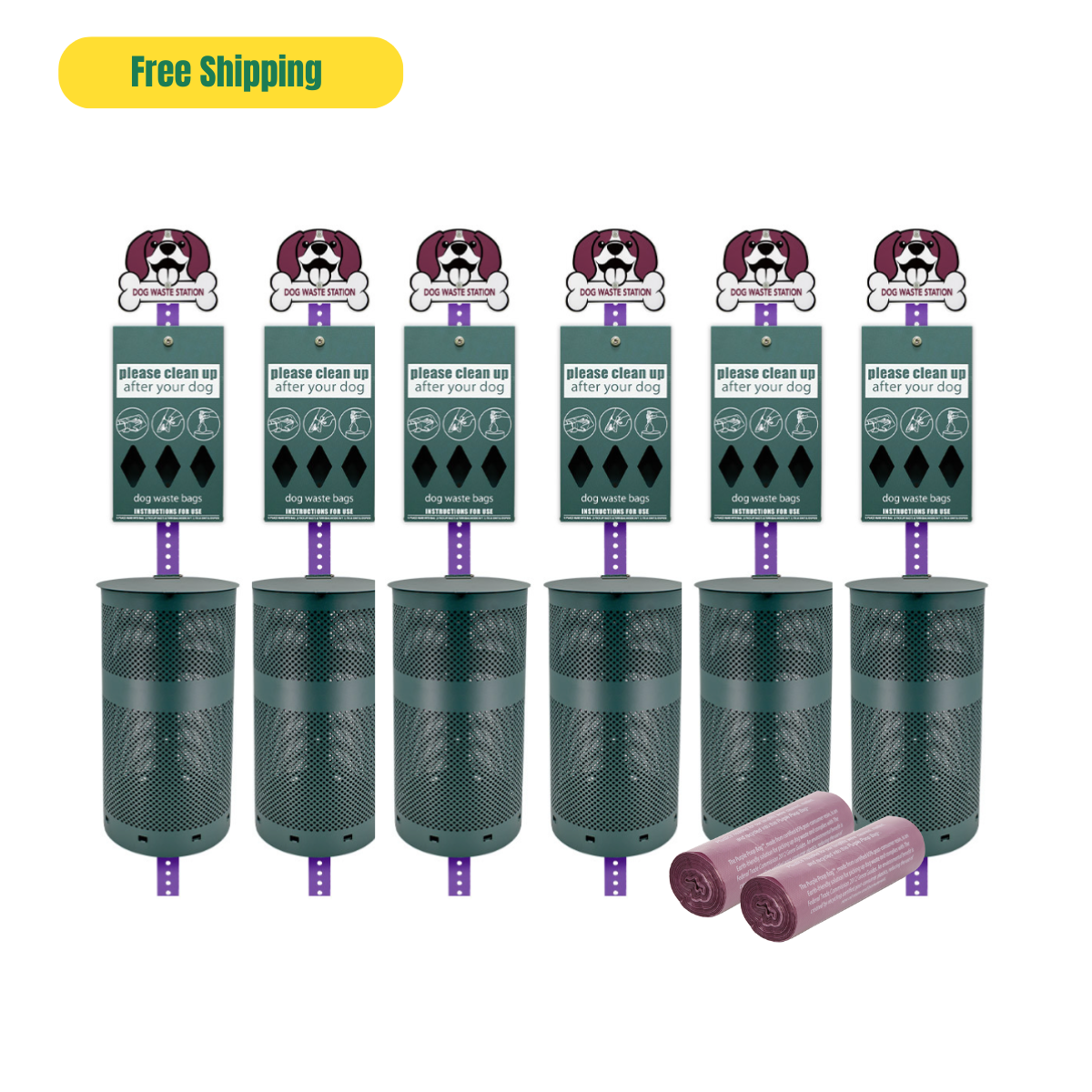 Purple Dog Waste Station Bundle (6 Stations)
