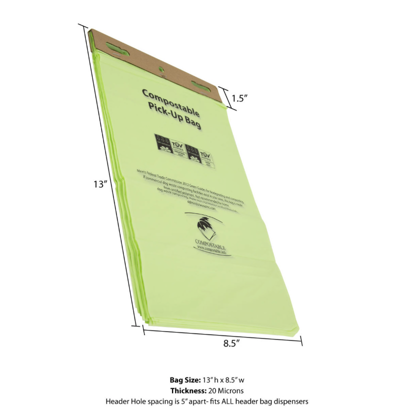 Compostable HEADER Dog Waste Bag - ASTM6400 Certified