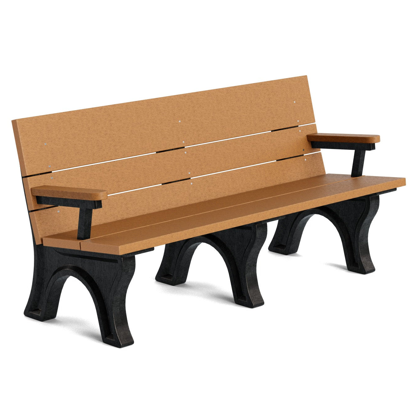 Wooden bench with black legs on a white background