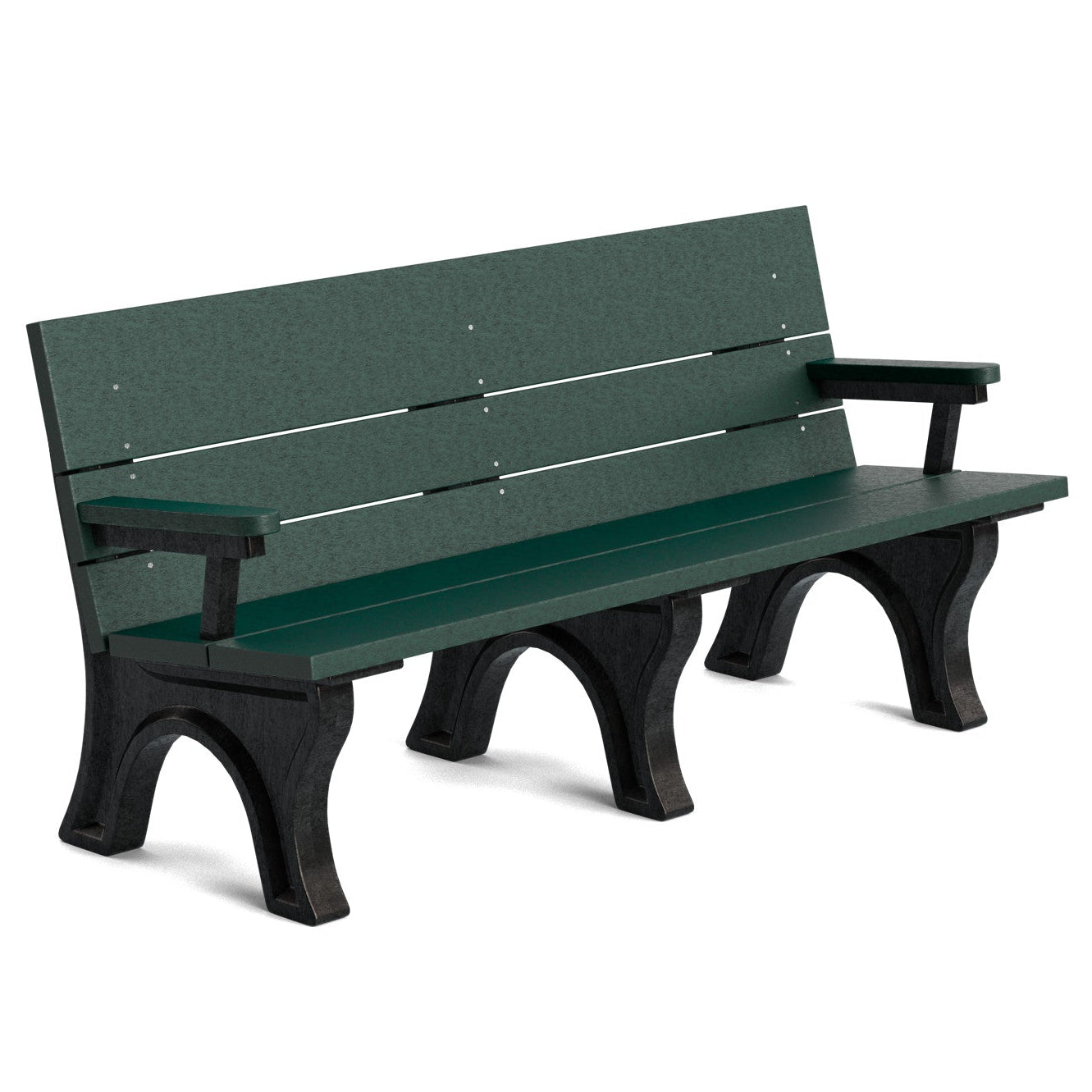 Green bench with black legs on a white background