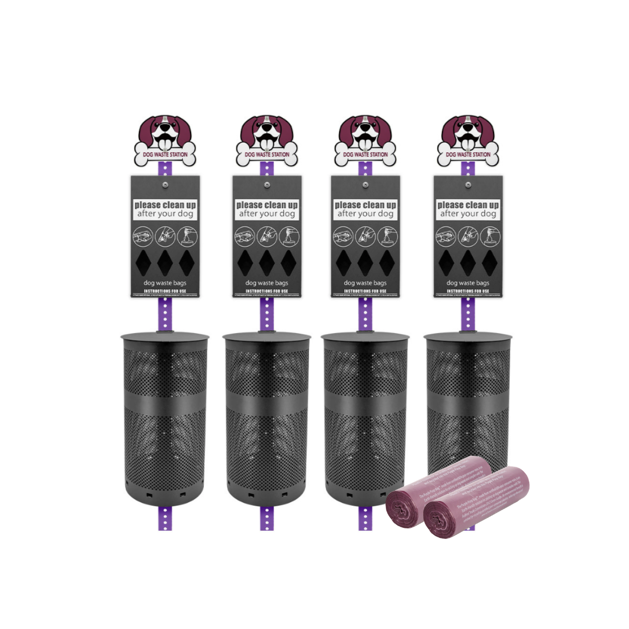Purple Dog Waste Station Bundle (4 Stations)