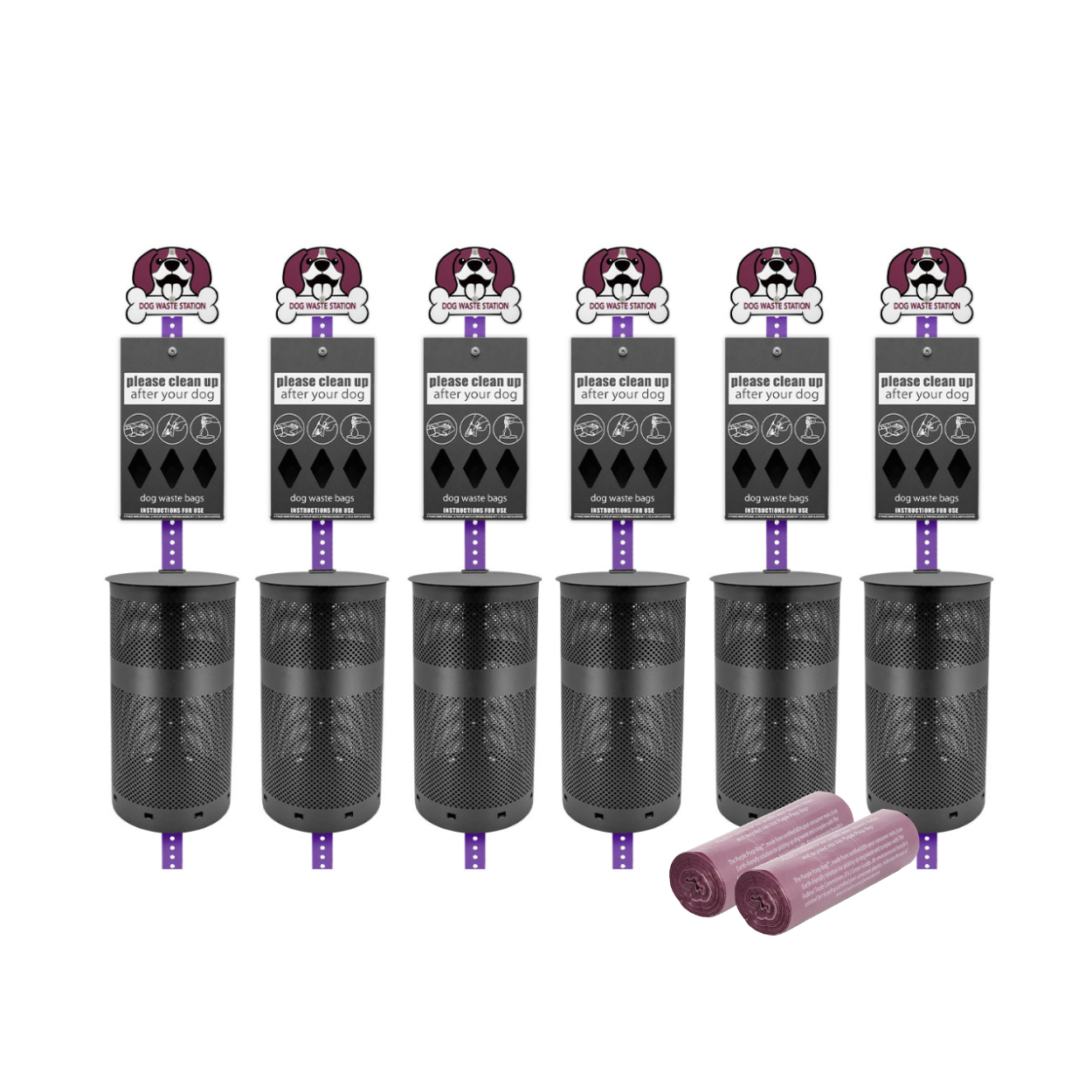 Purple Dog Waste Station Bundle (6 Stations)