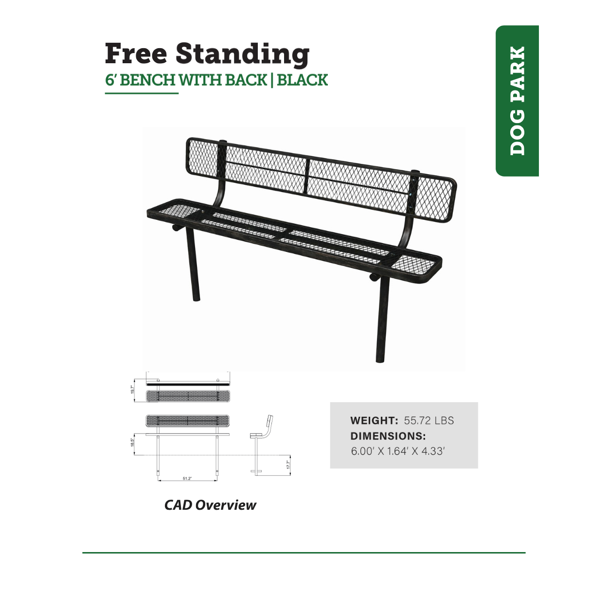 6-ft Bench with Back