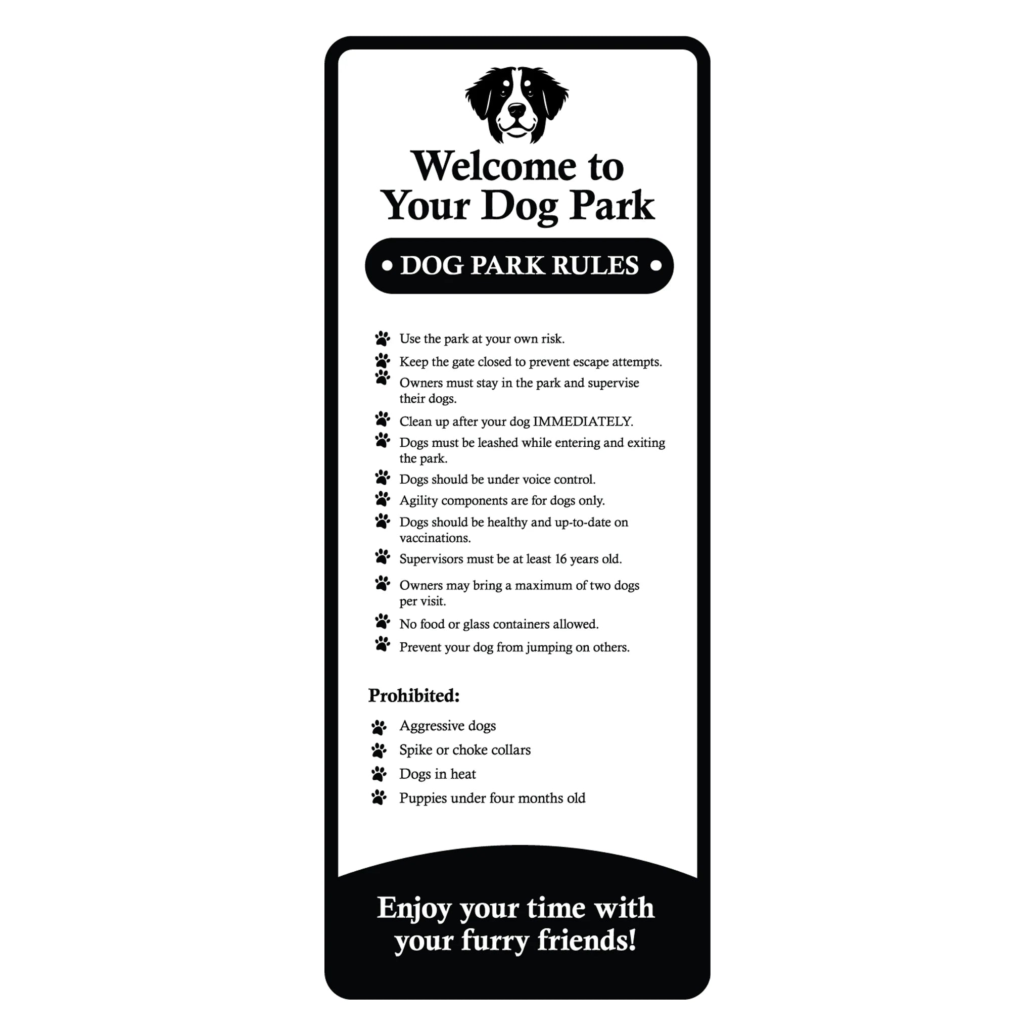 Dog Park Welcome & Rules Sign