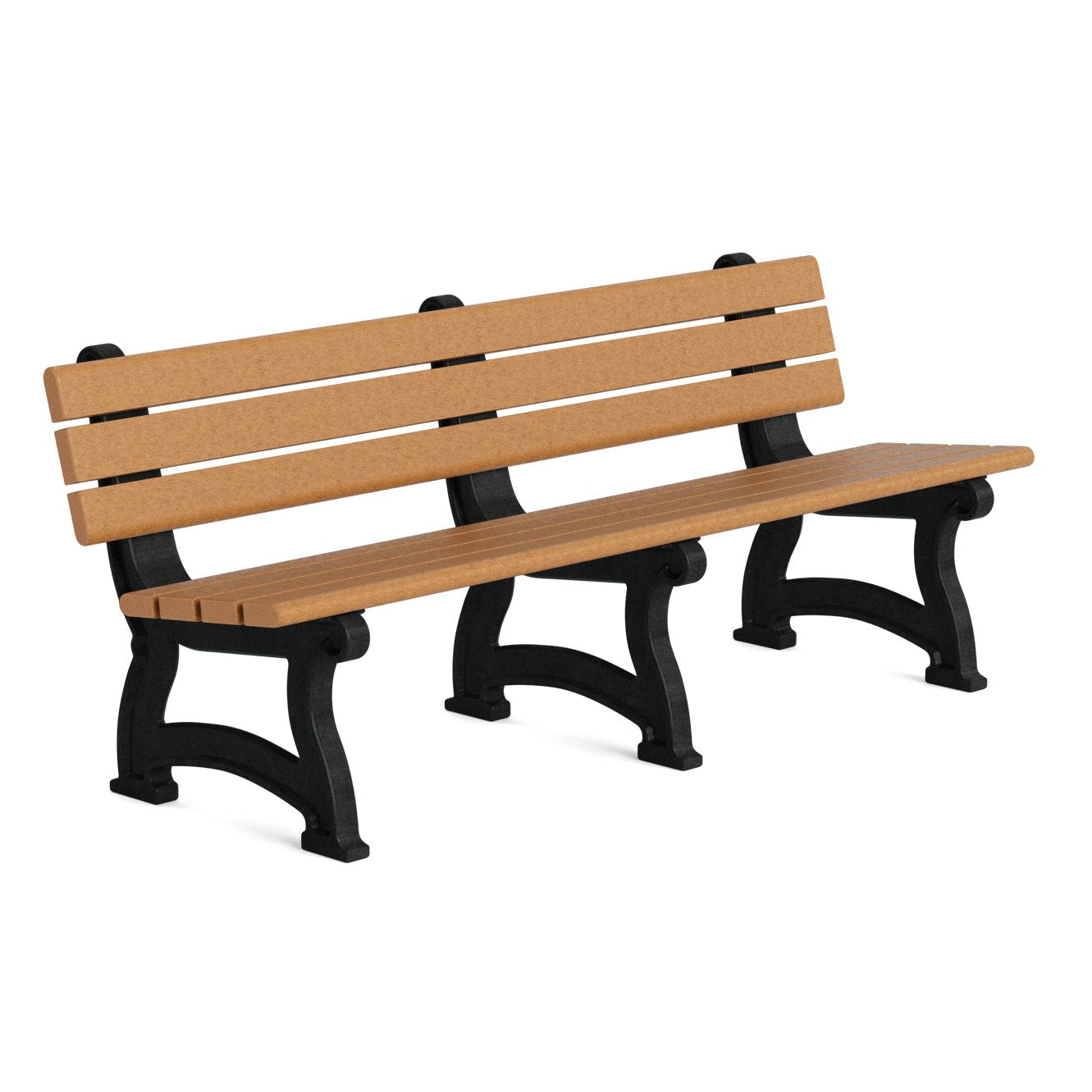 Wooden bench with black metal legs on a white background