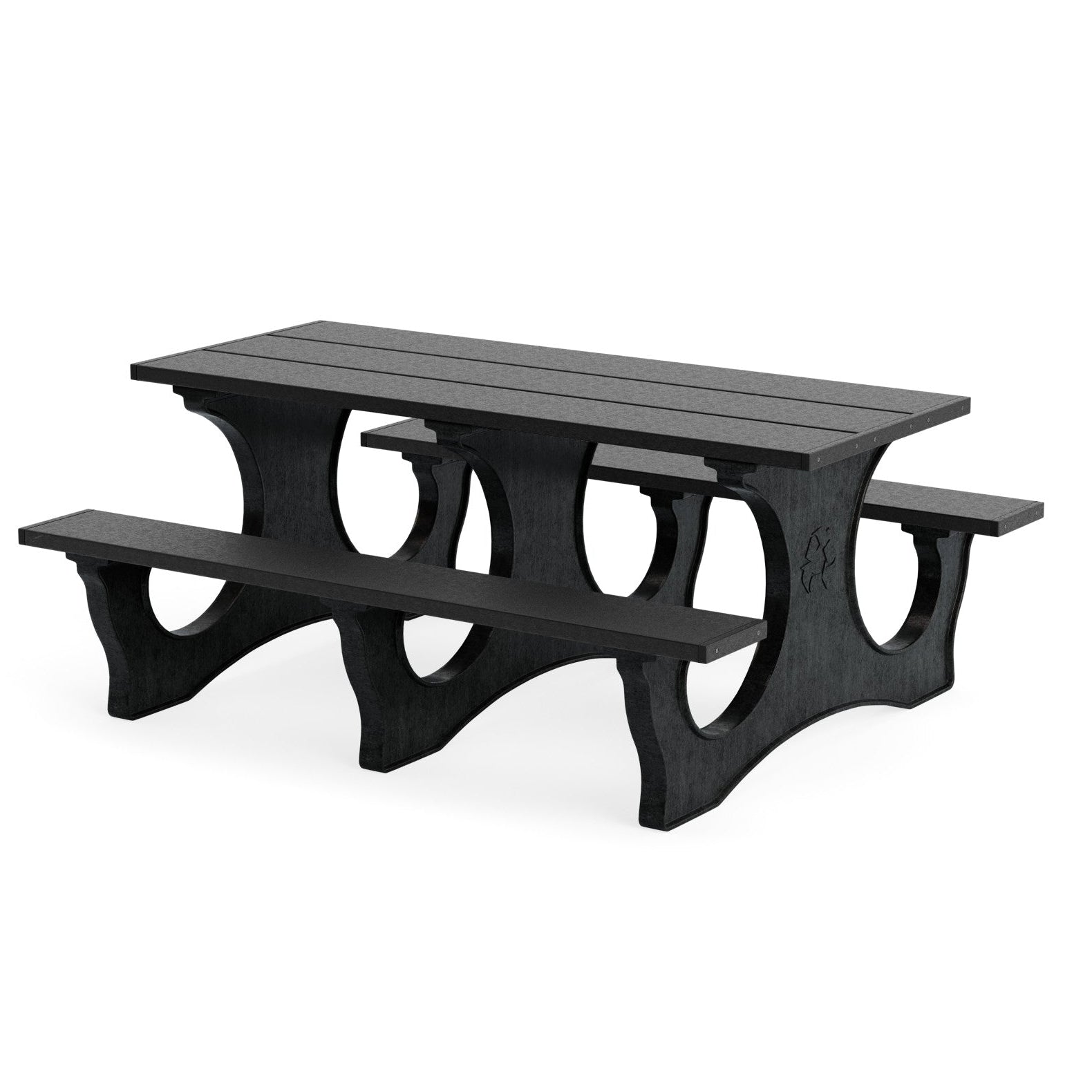 Black picnic table on a white background