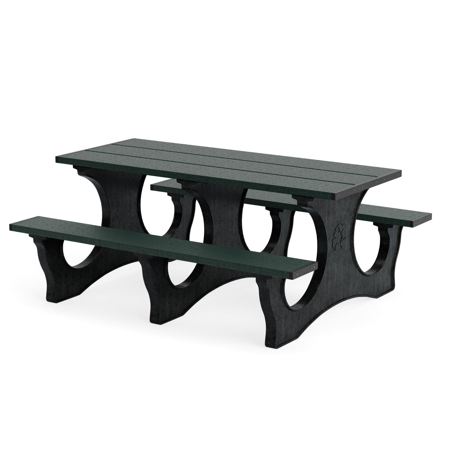 Green picnic table on a white background