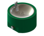 Green and silver drinking fountain on a white background